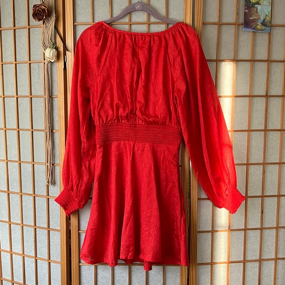 NWOT Urban Outfitters Small Vibrant Red Long-Sleeved Silky Dress - Picture 6 of 7